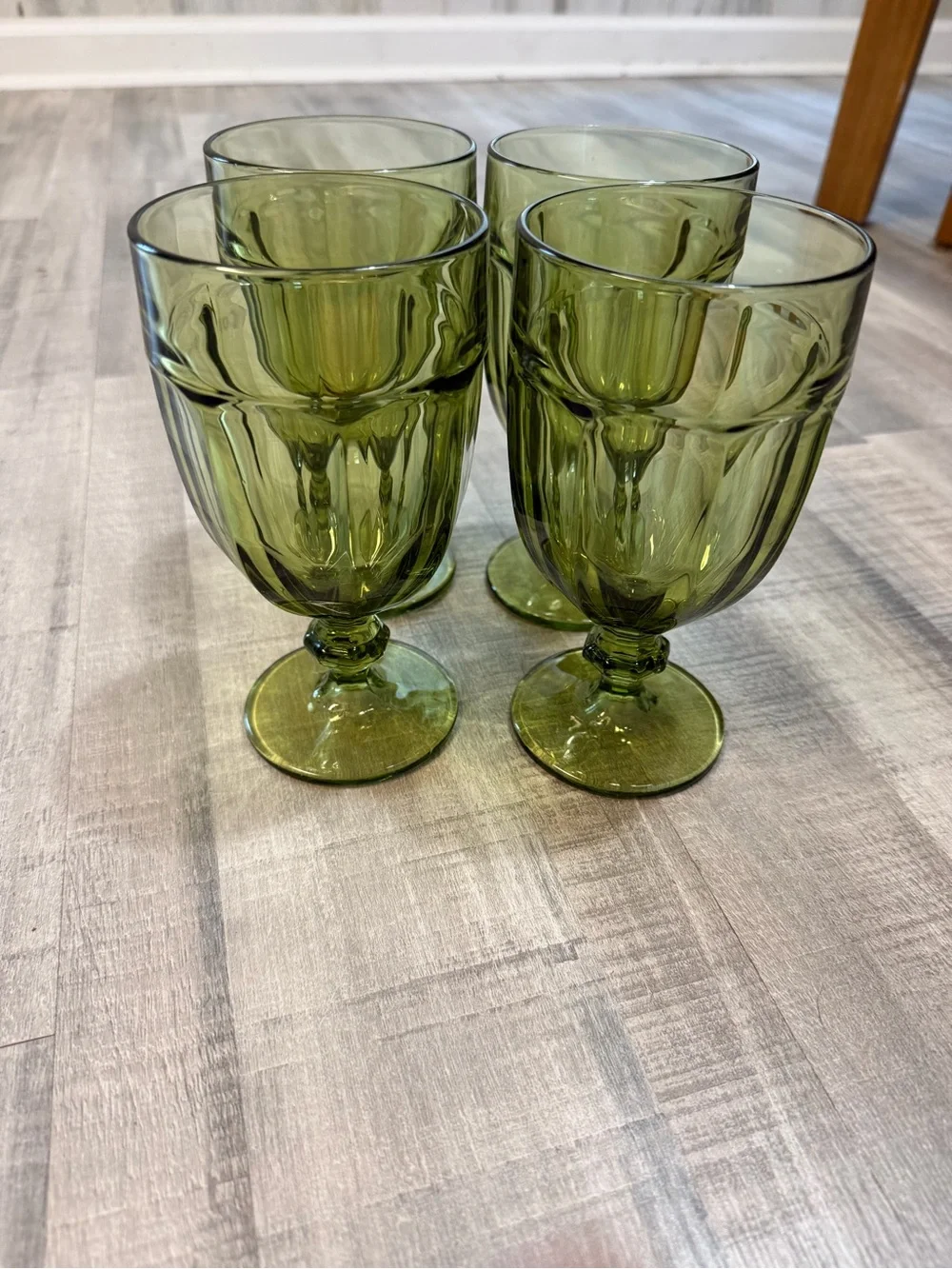 Vintage Set of 4 Libbey DuraTuff Gibraltar Olive Green Goblets – 16 oz